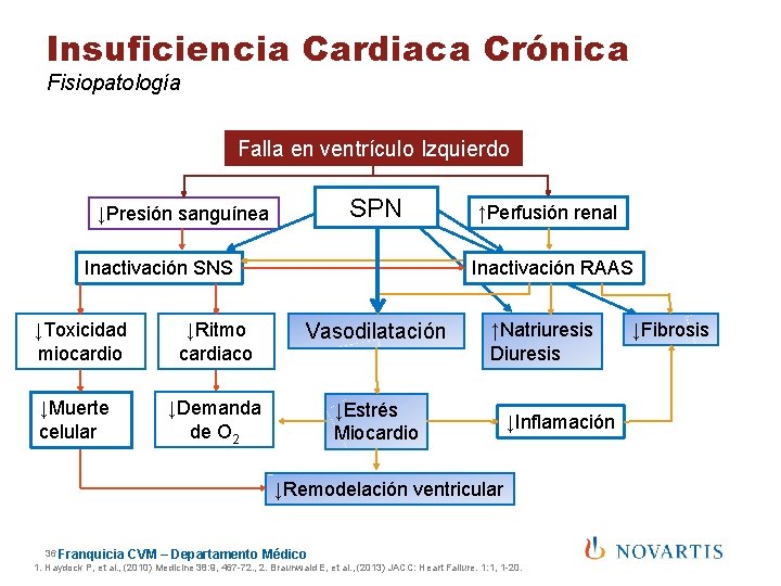 Insuficiencia Cardiaca Crónica Fisiopatología Falla en ventrículo Izquierdo ↓Presión sanguínea SPN Inactivación RAAS Inactivación