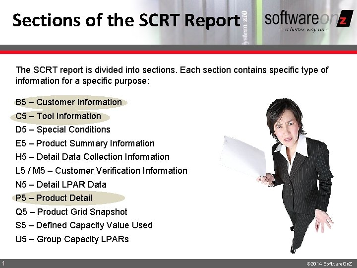Sections of the SCRT Report The SCRT report is divided into sections. Each section