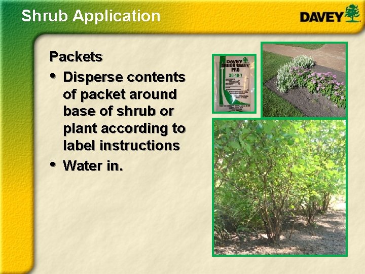 Shrub Application Packets • Disperse contents of packet around base of shrub or plant