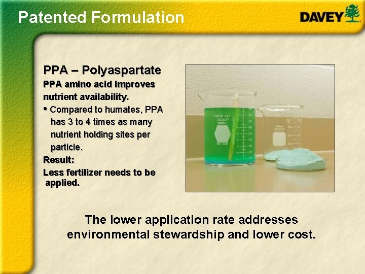 Patented Formulation PPA – Polyaspartate PPA amino acid improves nutrient availability. • Compared to
