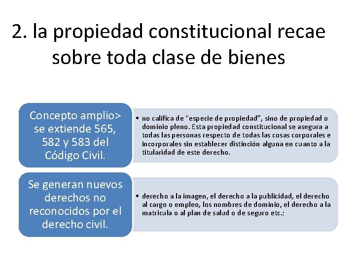 2. la propiedad constitucional recae sobre toda clase de bienes Concepto amplio> se extiende