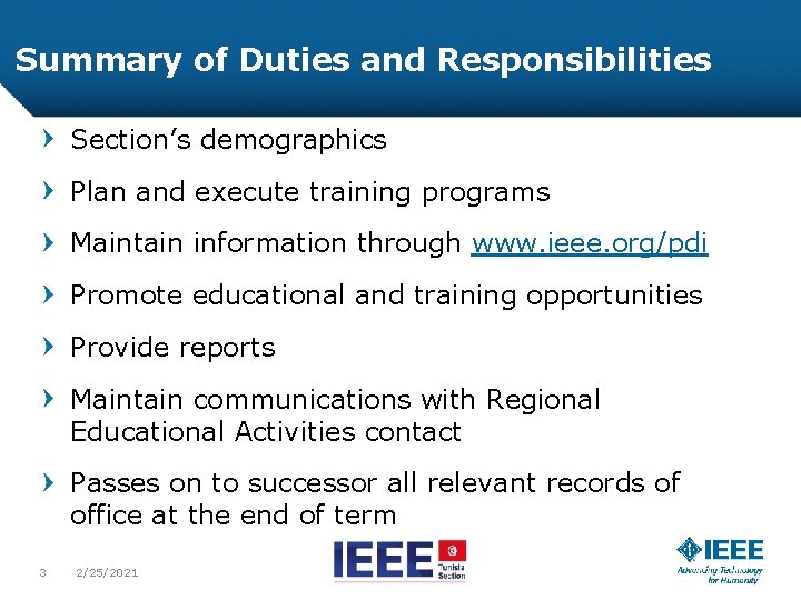 Summary of Duties and Responsibilities Section’s demographics Plan and execute training programs Maintain information