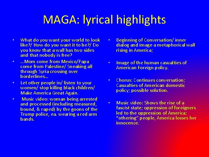MAGA: lyrical highlights • • What do you want your world to look like?