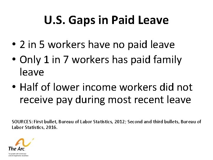 U. S. Gaps in Paid Leave • 2 in 5 workers have no paid