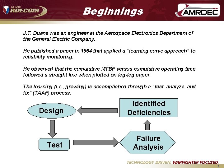 Beginnings J. T. Duane was an engineer at the Aerospace Electronics Department of the Beginnings J. T. Duane was an engineer at the Aerospace Electronics Department of the