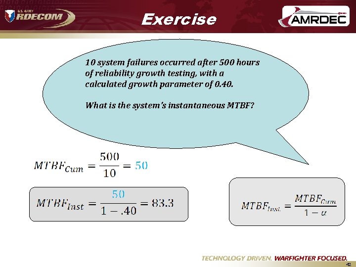 Exercise 10 system failures occurred after 500 hours of reliability growth testing, with a Exercise 10 system failures occurred after 500 hours of reliability growth testing, with a