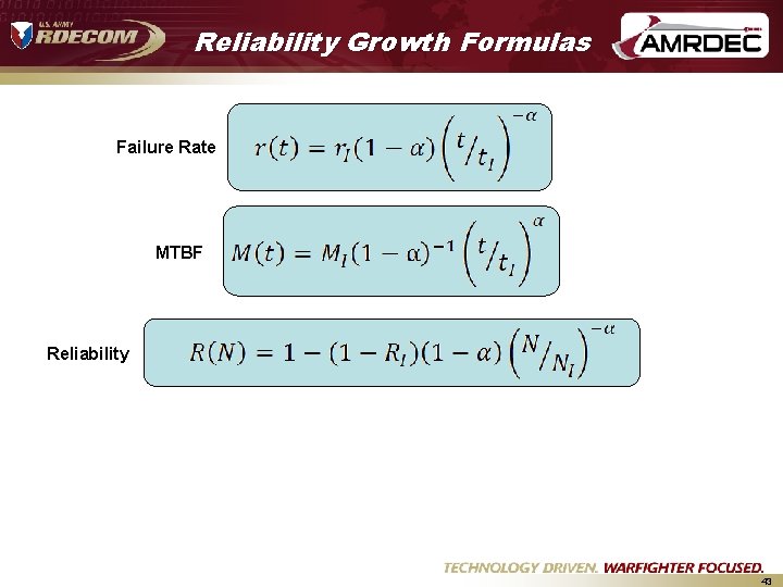 Reliability Growth Formulas Failure Rate MTBF Reliability 43 Reliability Growth Formulas Failure Rate MTBF Reliability 43