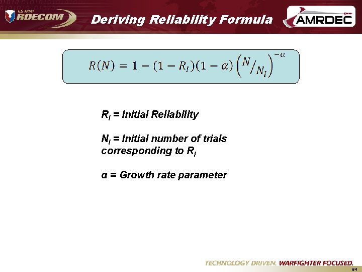 Deriving Reliability Formula RI = Initial Reliability NI = Initial number of trials corresponding Deriving Reliability Formula RI = Initial Reliability NI = Initial number of trials corresponding