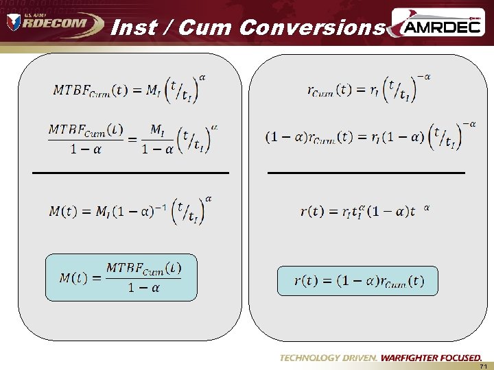 Inst / Cum Conversions 71 Inst / Cum Conversions 71