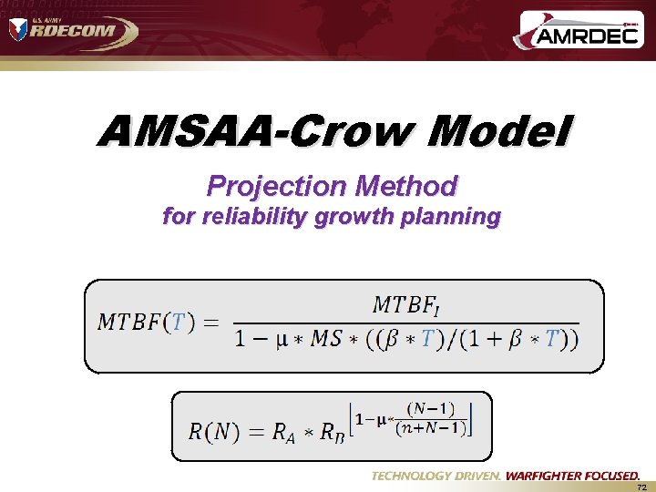 AMSAA-Crow Model Projection Method for reliability growth planning 72 AMSAA-Crow Model Projection Method for reliability growth planning 72