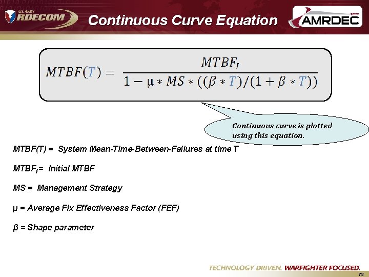Continuous Curve Equation Continuous curve is plotted using this equation. MTBF(T) = System Mean-Time-Between-Failures Continuous Curve Equation Continuous curve is plotted using this equation. MTBF(T) = System Mean-Time-Between-Failures
