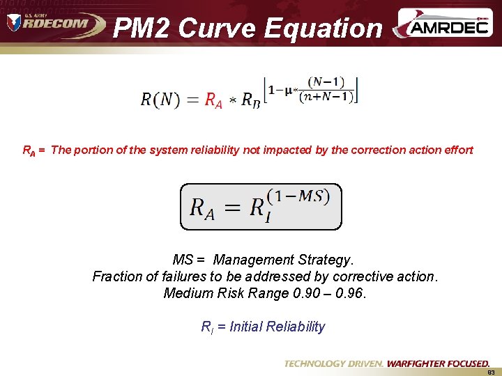 PM 2 Curve Equation RA = The portion of the system reliability not impacted PM 2 Curve Equation RA = The portion of the system reliability not impacted