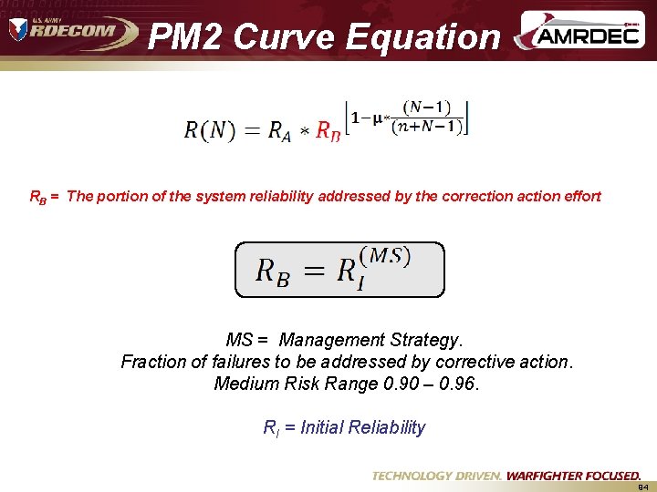 PM 2 Curve Equation RB = The portion of the system reliability addressed by PM 2 Curve Equation RB = The portion of the system reliability addressed by