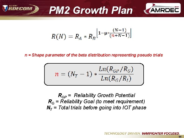 PM 2 Growth Plan n = Shape parameter of the beta distribution representing pseudo PM 2 Growth Plan n = Shape parameter of the beta distribution representing pseudo