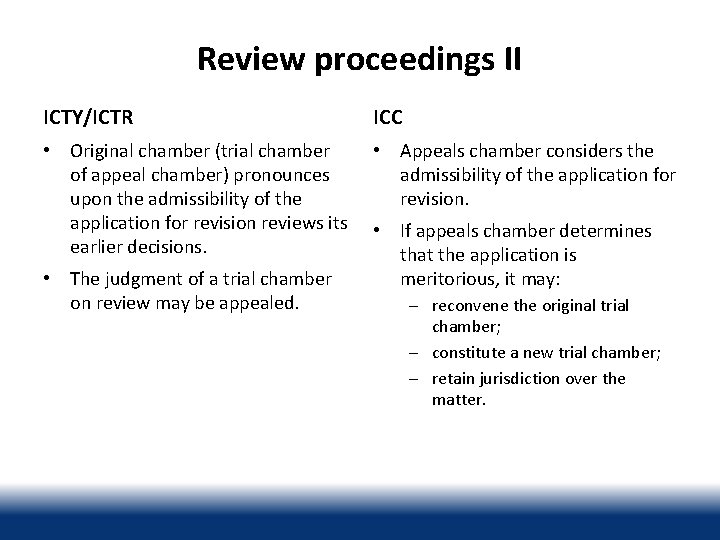 Review proceedings II ICTY/ICTR ICC • Original chamber (trial chamber of appeal chamber) pronounces