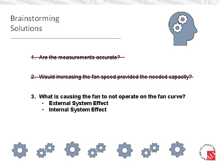 Brainstorming Solutions 1. Are the measurements accurate? 2. Would increasing the fan speed provided