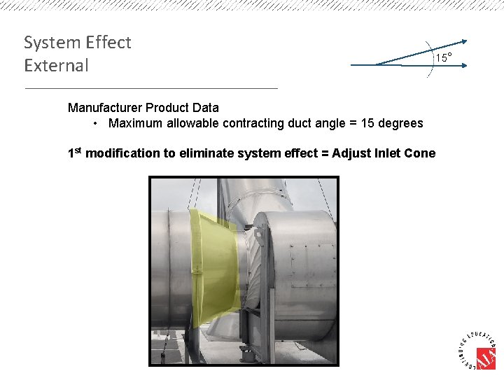 System Effect External 15° Manufacturer Product Data • Maximum allowable contracting duct angle =