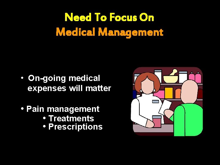 Need To Focus On Medical Management • On-going medical expenses will matter • Pain