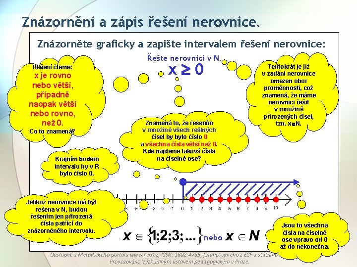 Znázornění a zápis řešení nerovnice. Znázorněte graficky a zapište intervalem řešení nerovnice: Řešte nerovnici