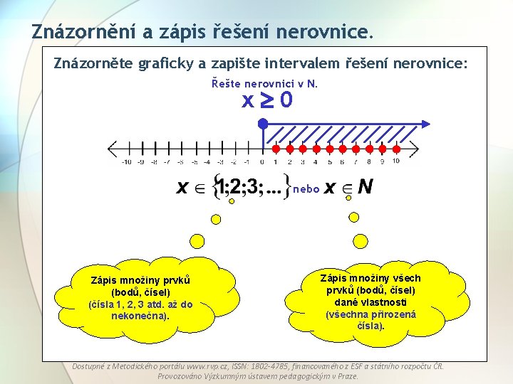 Znázornění a zápis řešení nerovnice. Znázorněte graficky a zapište intervalem řešení nerovnice: Řešte nerovnici