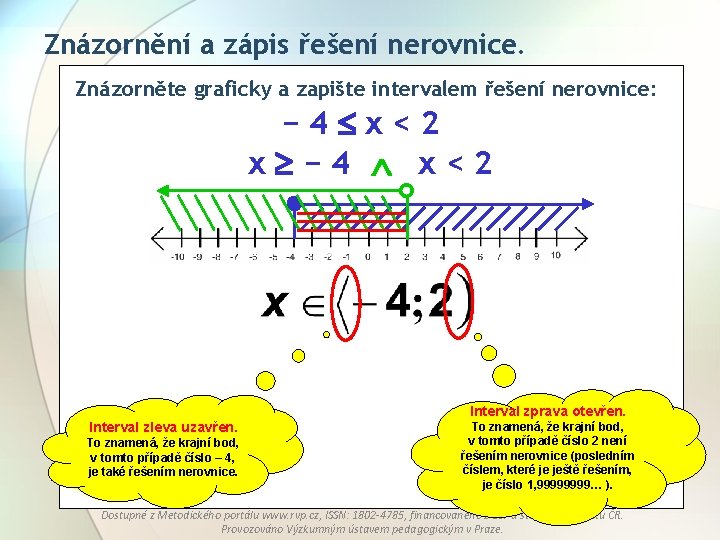 Znázornění a zápis řešení nerovnice. Znázorněte graficky a zapište intervalem řešení nerovnice: − 4