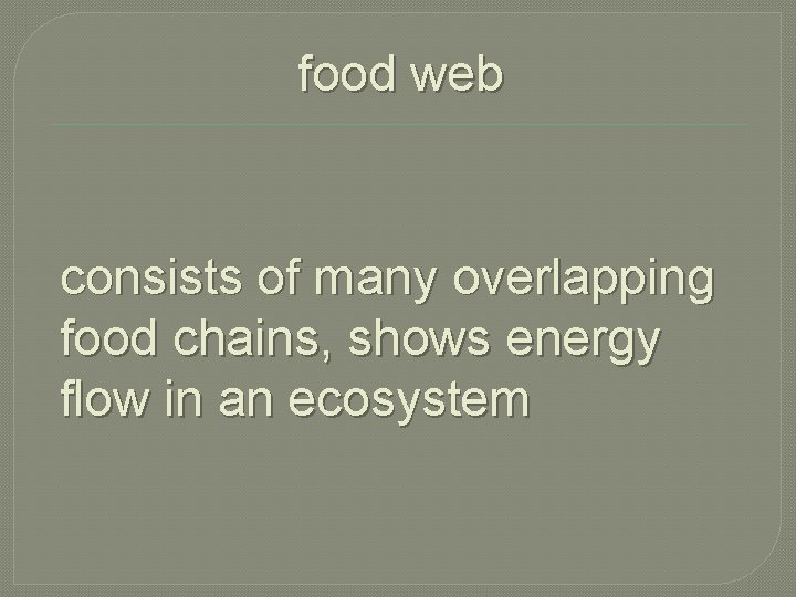 food web consists of many overlapping food chains, shows energy flow in an ecosystem