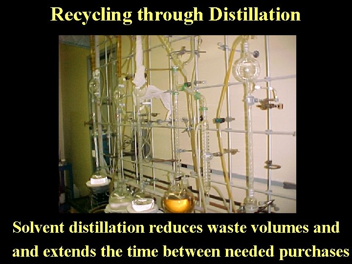 Recycling through Distillation Solvent distillation reduces waste volumes and extends the time between needed