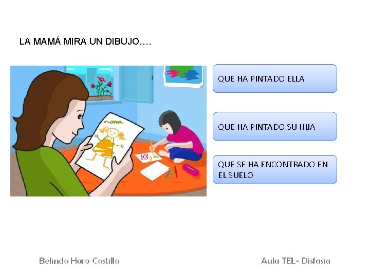 LA MAMÁ MIRA UN DIBUJO…. QUE HA PINTADO ELLA QUE HA PINTADO SU HIJA