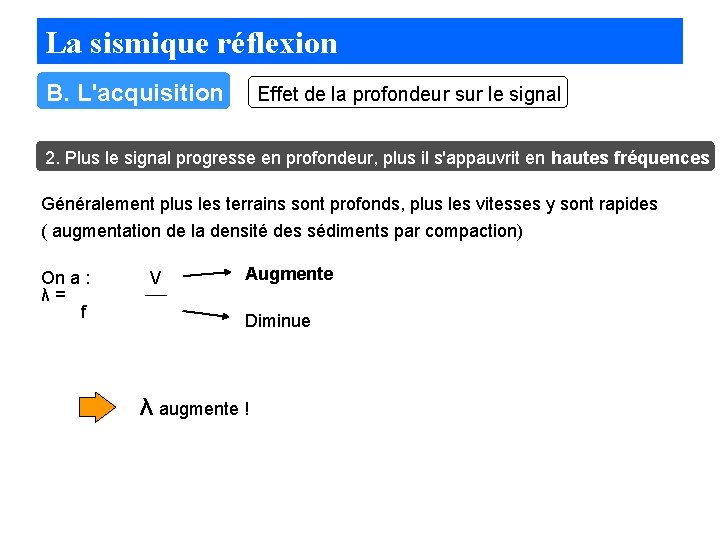 La sismique réflexion B. L'acquisition Effet de la profondeur sur le signal 2. Plus