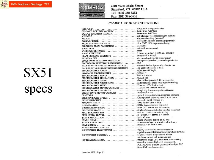 UW- Madison Geology 777 SX 51 specs 