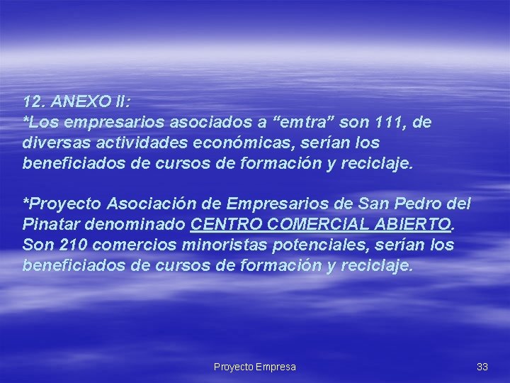 12. ANEXO II: *Los empresarios asociados a “emtra” son 111, de diversas actividades económicas, 12. ANEXO II: *Los empresarios asociados a “emtra” son 111, de diversas actividades económicas,