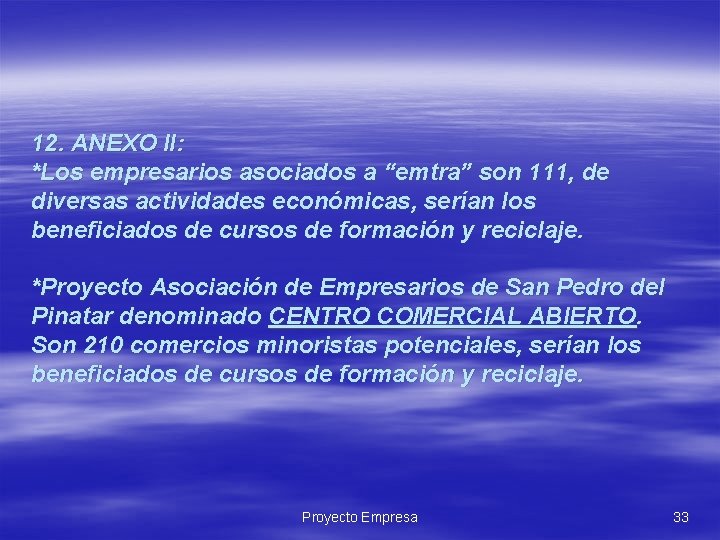 12. ANEXO II: *Los empresarios asociados a “emtra” son 111, de diversas actividades económicas,