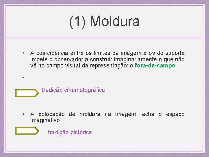 (1) Moldura • A coincidência entre os limites da imagem e os do suporte