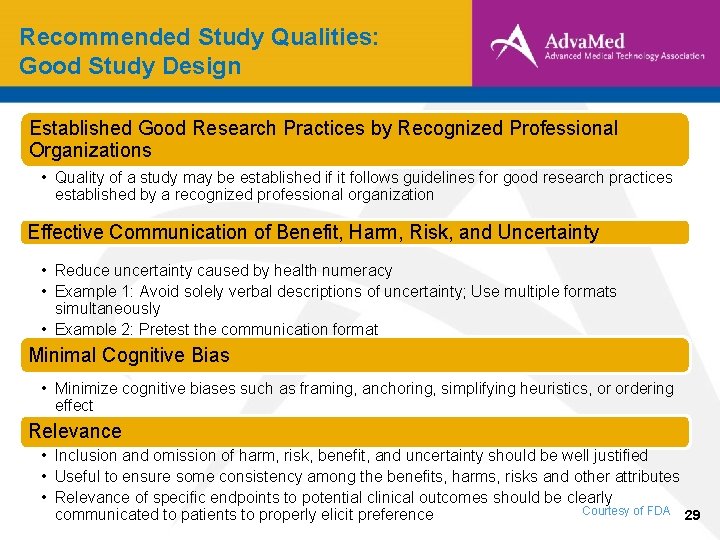 Recommended Study Qualities: Good Study Design Established Good Research Practices by Recognized Professional Organizations