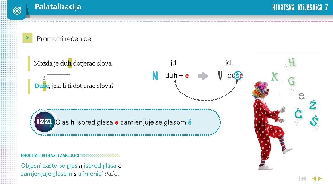 Palatalizacija Objasni zašto se glas h ispred glasa e zamjenjuje glasom š u imenici