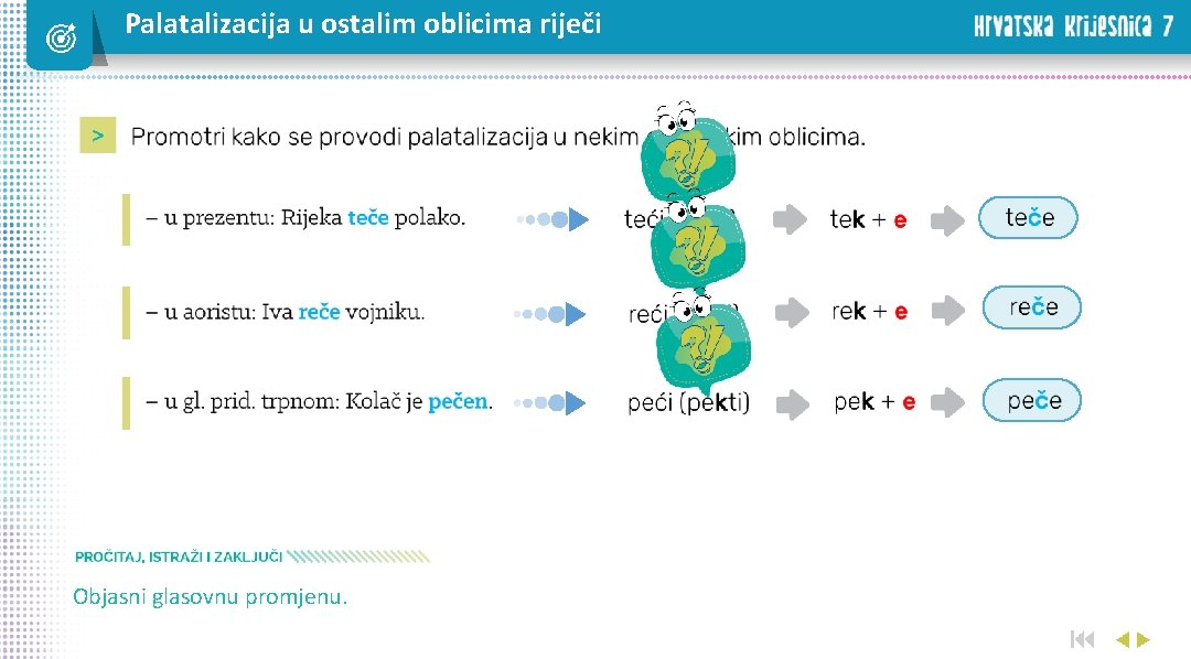 Palatalizacija u ostalim oblicima riječi < < < Objasni glasovnu promjenu. 