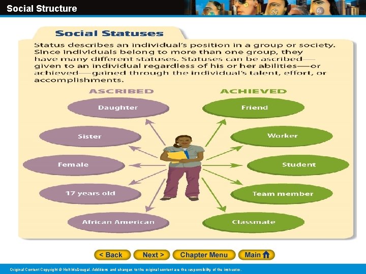Social Structure Original Content Copyright © Holt Mc. Dougal. Additions and changes to the