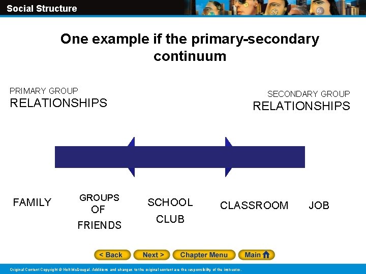 Social Structure One example if the primary-secondary continuum PRIMARY GROUP SECONDARY GROUP RELATIONSHIPS FAMILY