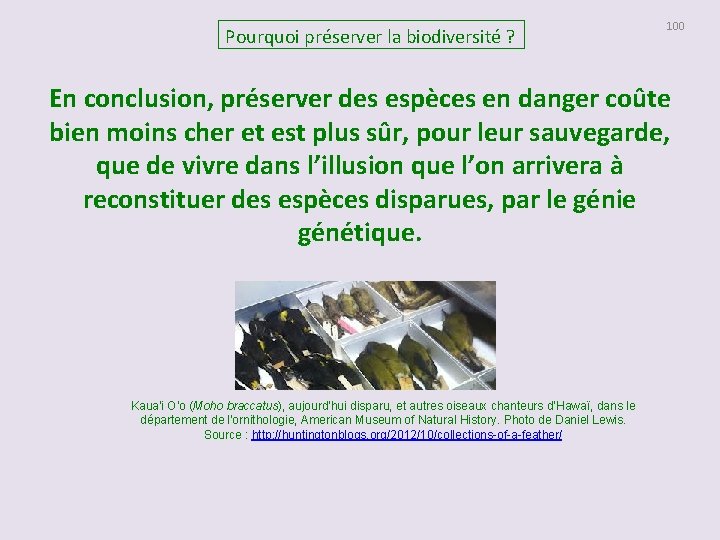 Pourquoi préserver la biodiversité ? 100 En conclusion, préserver des espèces en danger coûte