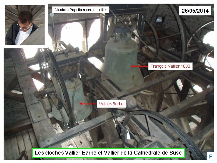 Gianluca Popolla nous accueille. 26/05/2014 François Vallier 1833 Vallier-Barbe Les cloches Vallier-Barbe et Vallier