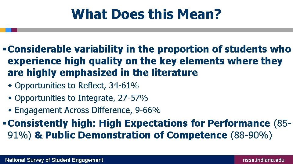 What Does this Mean? § Considerable variability in the proportion of students who experience