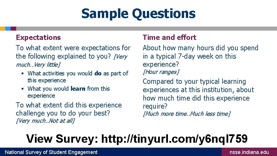 Sample Questions Expectations To what extent were expectations for the following explained to you?