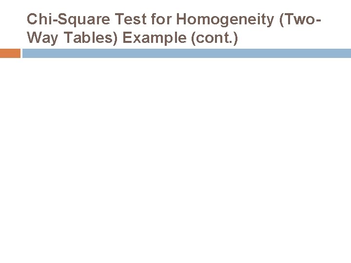 Chi-Square Test for Homogeneity (Two. Way Tables) Example (cont. ) 