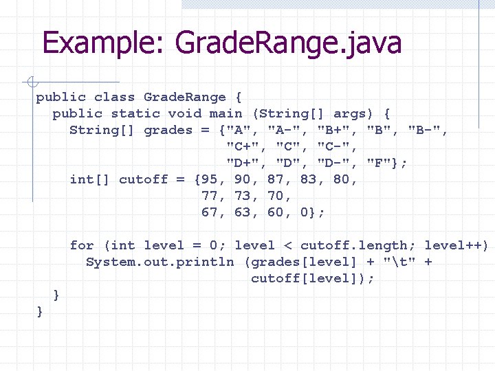 Example: Grade. Range. java public class Grade. Range { public static void main (String[]