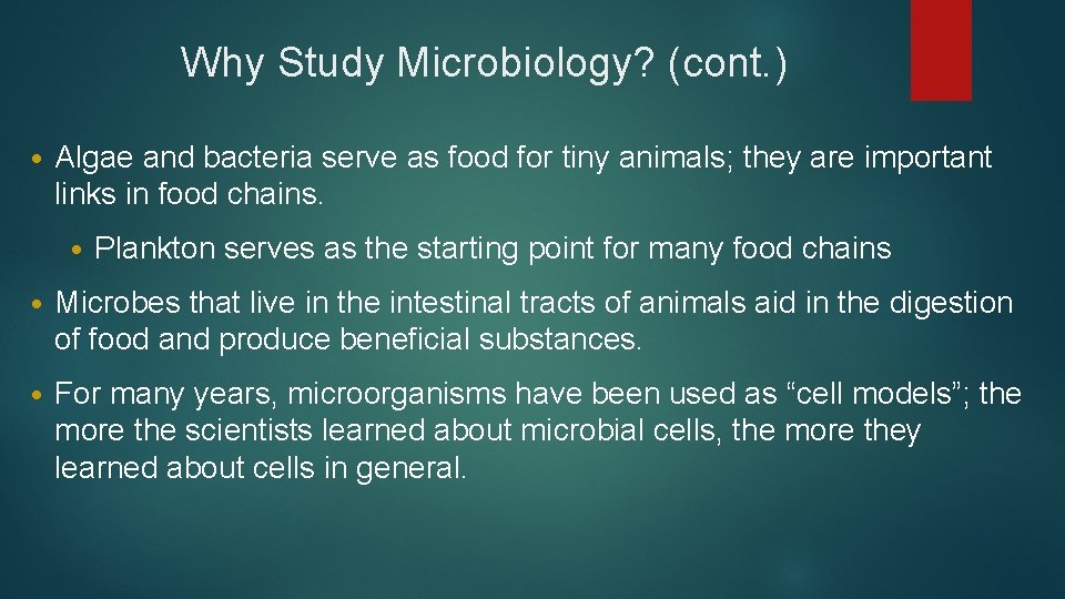 Why Study Microbiology? (cont. ) • Algae and bacteria serve as food for tiny