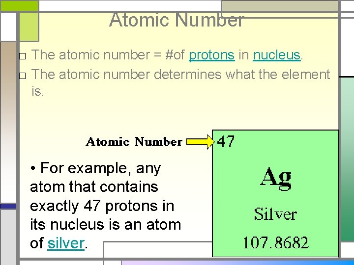 Atomic Number □ The atomic number = #of protons in nucleus. □ The atomic
