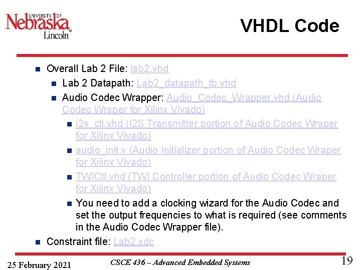 VHDL Code Overall Lab 2 File: lab 2. vhd n Lab 2 Datapath: Lab