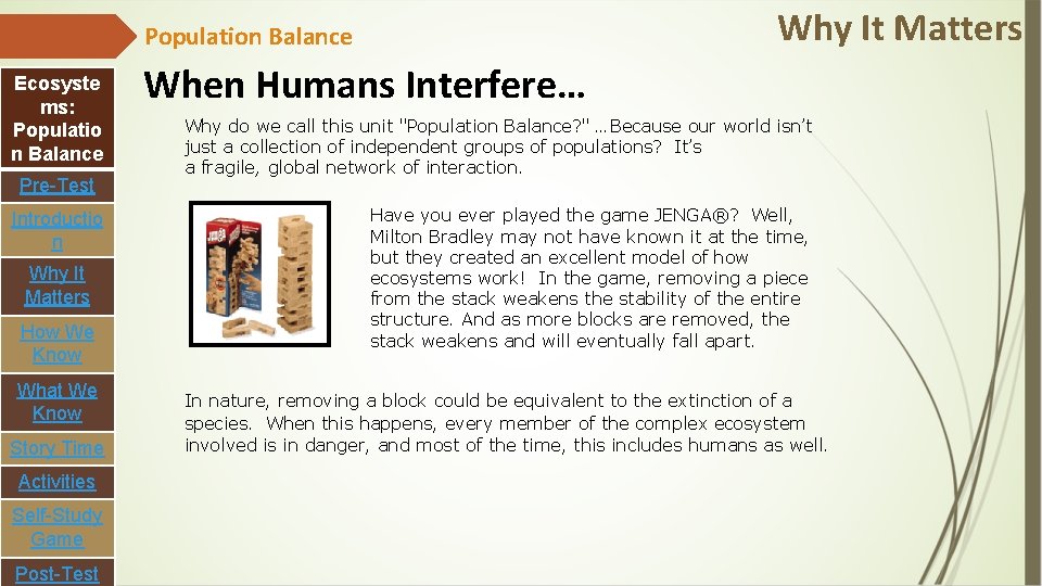 Why It Matters Population Balance Ecosyste ms: Populatio n Balance Pre-Test Introductio n Why