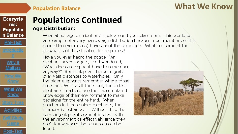 Population Balance Ecosyste ms: Populatio n Balance Pre-Test Introductio n Why It Matters How