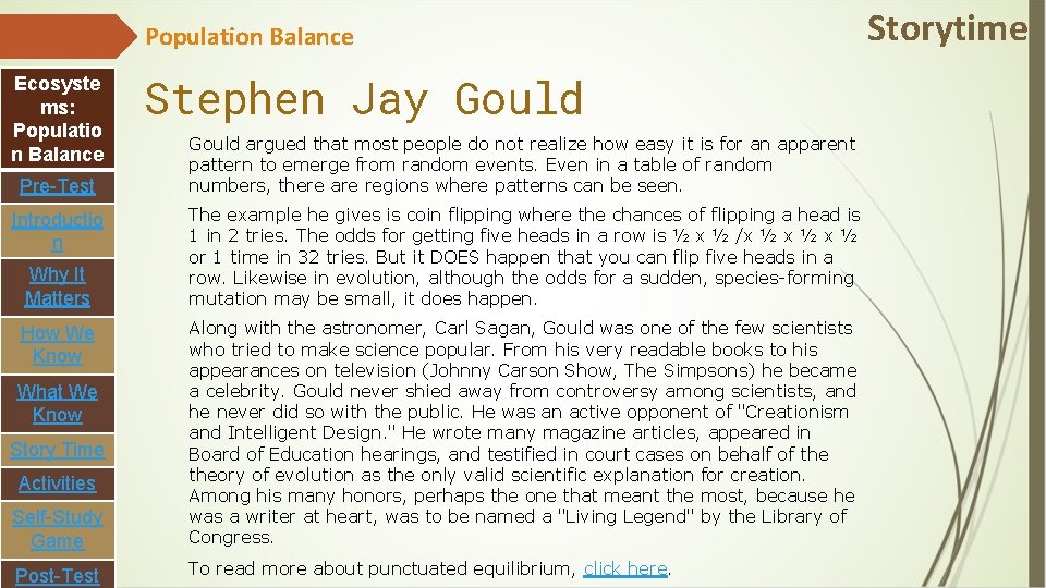 Population Balance Ecosyste ms: Populatio n Balance Pre-Test Introductio n Why It Matters Stephen
